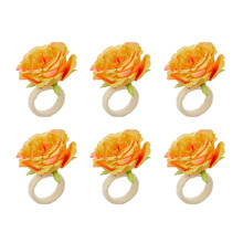 Lot de 6 ronds de serviette en roses artificielles, pince-orange
