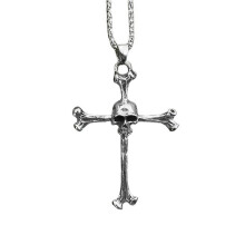 Fashion Men Cross Pendant Necklace Halloween Skull Choker