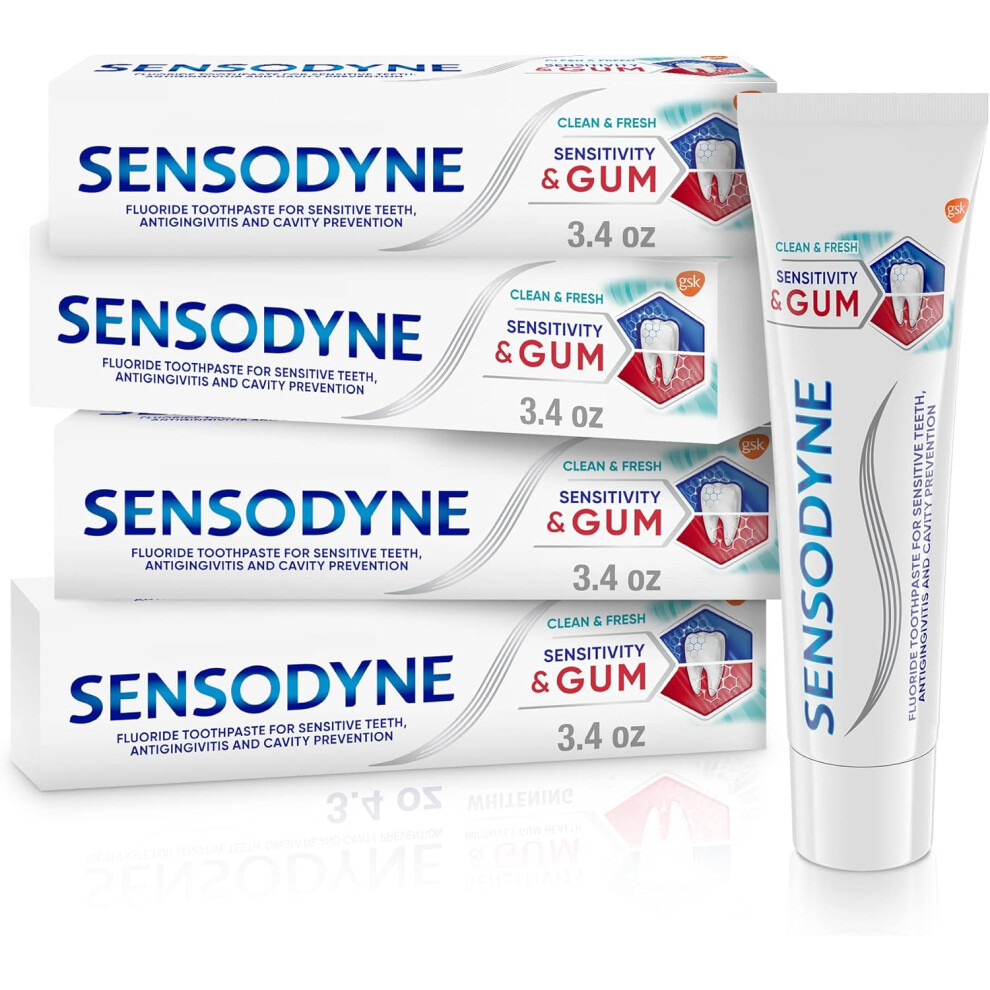 Photos - Toothpaste / Mouthwash Sensodyne Sensitivity & Gum Sensitive Toothpaste for Gingivitis, Sensitive Teeth Treatment, Clean & Fresh - 3.4 oz (pack of 