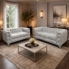 (3+2 Seater, Grey) Luxury Italian Chesterfield Sofa Set Plush Velvet 3 & 2 Seater, 5 Seater Corner Sofa Deep Button Tufted Couch