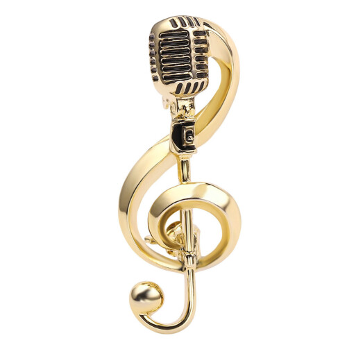 Broche de Microphone créative, Note de musique,-Couleur or