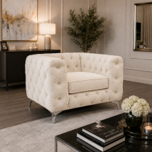 (Armchair, Cream) Luxury Italian Chesterfield Sofa Set Plush Velvet 3 & 2 Seater, 5 Seater Corner Sofa Deep Button Tufted Couch
