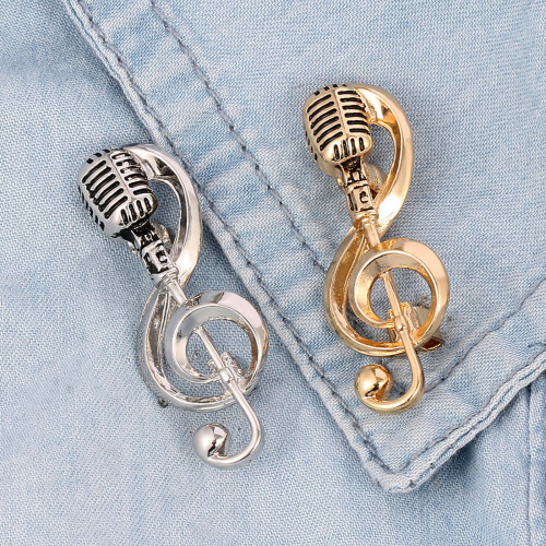 Broche de Microphone à revers couleur or argent, broche-Argent 2