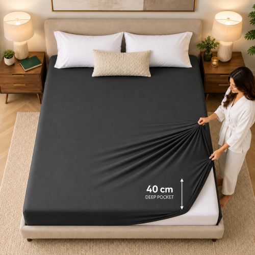 (Charcoal, King) Extra Deep 40cm Fitted Bed Sheets Poly Cotton Single Double King Size