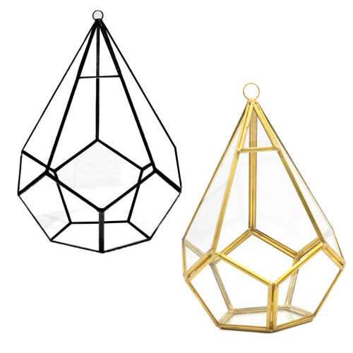 Fünfseitiges Rhombus-Glasregal, geometrisches-Gold 2