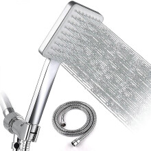 High-Pressure Handheld Shower Head with Multiple Spray Modes, Low-Profile Rectangular Design, Lightweight Stainless Stee