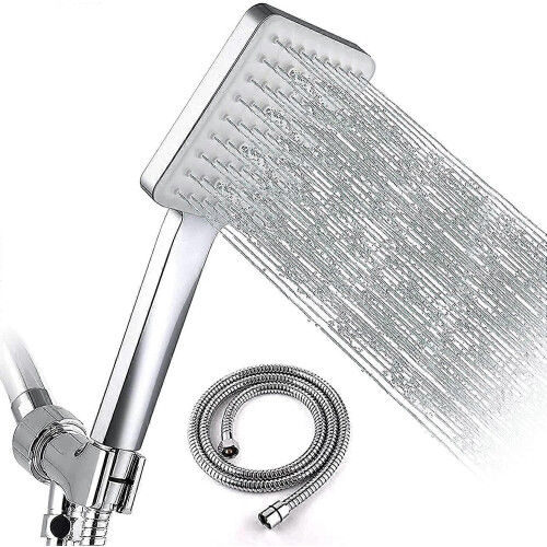 High-Pressure Handheld Shower Head with Multiple Spray Modes, Low-Profile Rectangular Design, Lightweight Stainless Stee