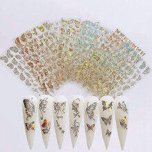 Butterfly Nail Art Stickers, Laser 3D Gold and Silver Butterfly Decals, Self-Adhesive Nail Foil Sheets for Manicure Deco