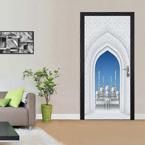 Τρισδιάστατη αφίσα πόρτας White Palace Grand Mosque DIY Αυτοκόλλητο πόρτας Διακ