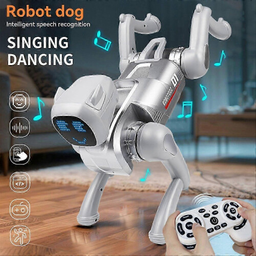 Ροζ 2.4G RC Robot Dog με έλεγχο φωνής και εφαρμογής, προσομοίωση στροφής, όρ 2