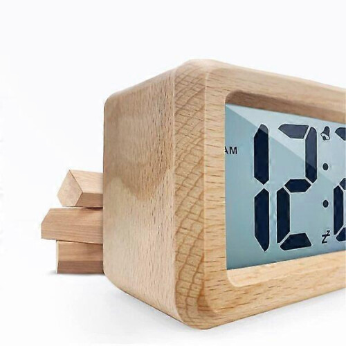 Digital Alarm Clock, Beech Wood with Temperature-Sensitive Dimming, Silent Operation, Bedroom Clock 1