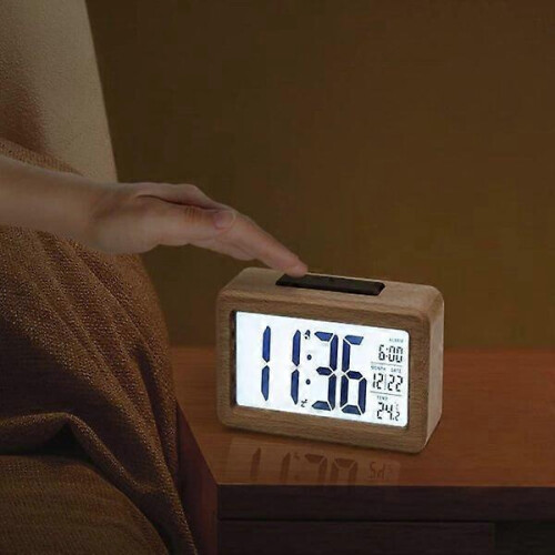 Digital Alarm Clock, Beech Wood with Temperature-Sensitive Dimming, Silent Operation, Bedroom Clock 2
