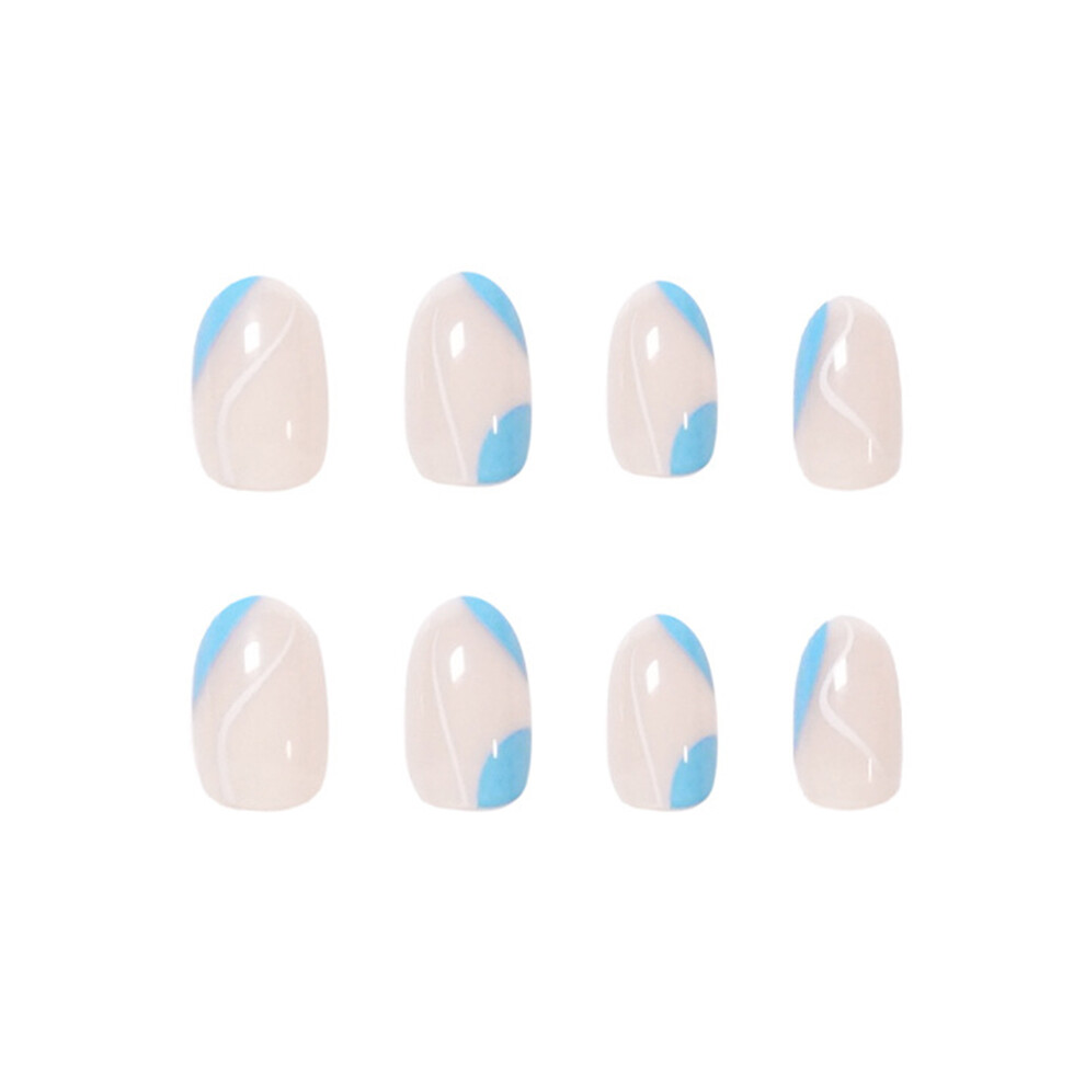 Creation-3C (Jelly Glue Model) 24Pcs Blue Graffiti Press On Nails, Sweet Style Diy