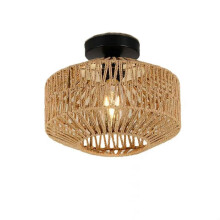 Rattan-Anhänger-Deckenleuchte, Boho-Vintage-Bambus-Lampenschirm, rustikale Leuchte für Wohnzimmer, Schlafzimmer, Küche,