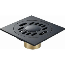 Brass Square Floor Shower Drain Strainer Hair Catcher for Bathroom, 100mm, Black Matte Finish