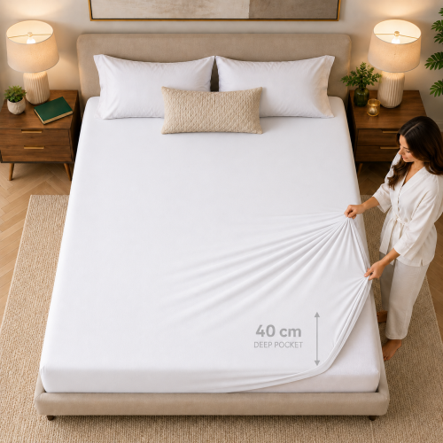 (White, Single) Extra Deep 40cm Fitted Bed Sheets Poly Cotton Single Double King Size