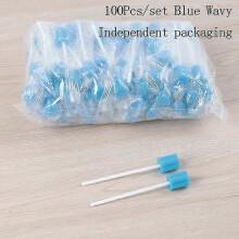 (Blue, Wavy) Disposable Oral Sponge Swabs, 100 Pack, Sterile Irradiation, Plastic Stick, for Oral Cleaning and Care