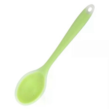 (Transparent Green) Baby Fork Spoon, Food Grade Silicone, High Temperature Resistance, Non-slip Anti-scald, Rounded Easy To Grasp, 20.5*4.5cm 35g