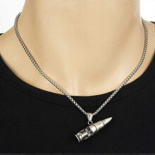 Stainless Steel Bullet Pendant Cremation Ashes Necklace with Skull Head Openable Capsule Memorial Necklace