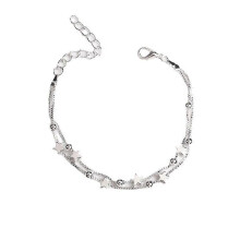 Damen-Armband mit Stern-Anhänger aus Edelstahl, zierlicher, verstellbarer Doppelschicht-Perlenschmuck, Geschenk