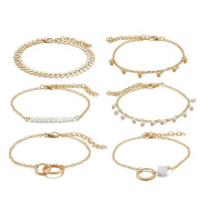 Set aus 6 geometrischen Kreisarmbändern mit Blumenquaste und Blattdesign, Modeschmuck für Frauen
