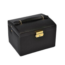 (Black) Portable Jewelry Storage Box, 3 Layers, with Flat HD Explosion-proof Mirror, Detachable Baffle, PU Leather, 18*13.3*13CM, 0.6KG