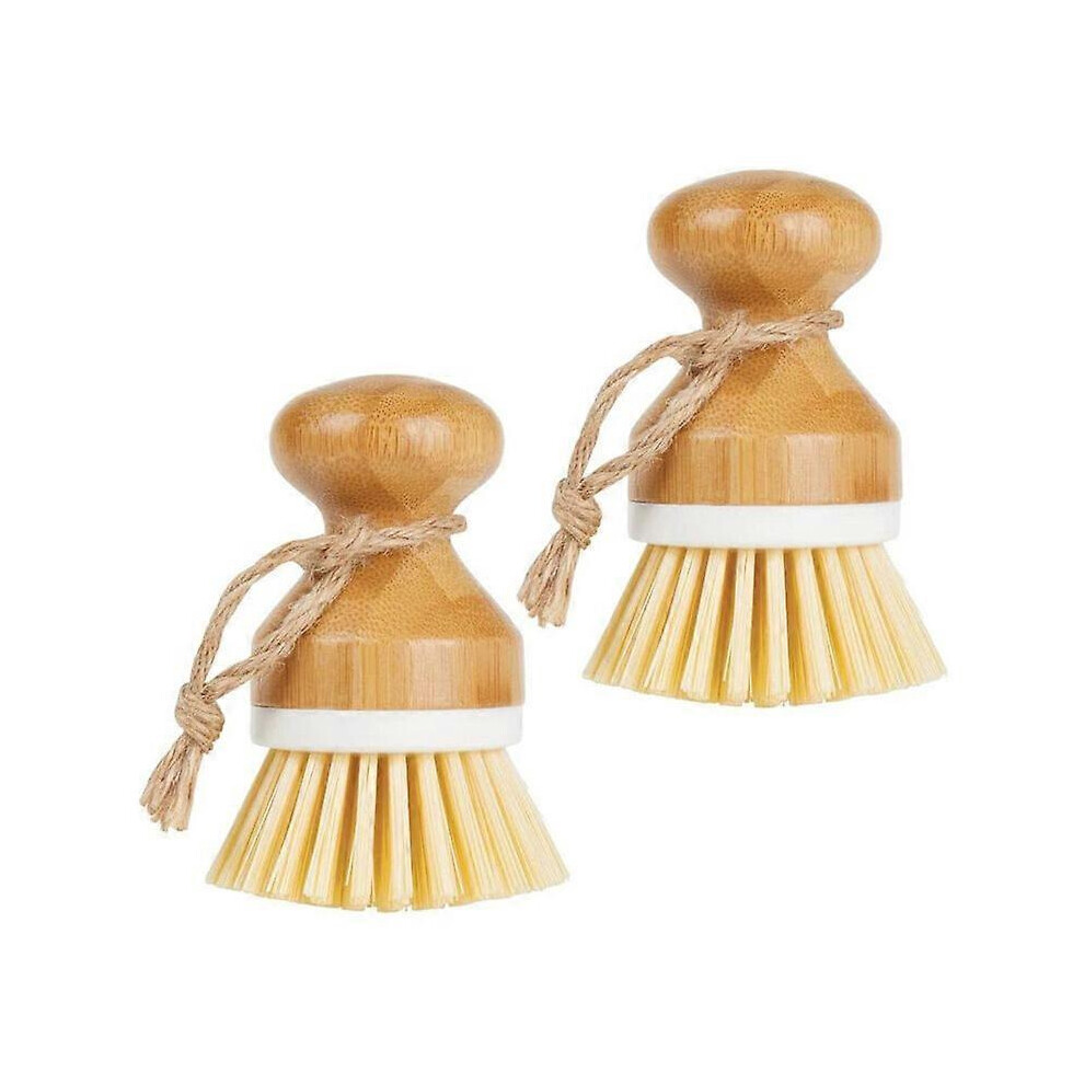 Bamboo Palm Dish Scrub Brush Set of 2 for Cleaning Pans, Kitchen Sinks and Everyday Cookware
