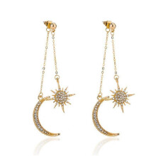 Lange baumelnde Ohrringe für Frauen und Mädchen, Modeschmuck, niedliche goldene und silberne baumelnde Mond-, Stern- un