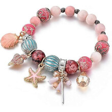 Bunte Perlenarmbänder für Damen, Naturstein-Charm-Armband, Shell Ocean Beach-Serie, 3er-Pack