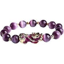Chinesisches Feng Shui Amulett Armband Reichtum Armband, Glücksarmband mit Perlen, Pi Yao Reichtum Amulett, Lila Perlen
