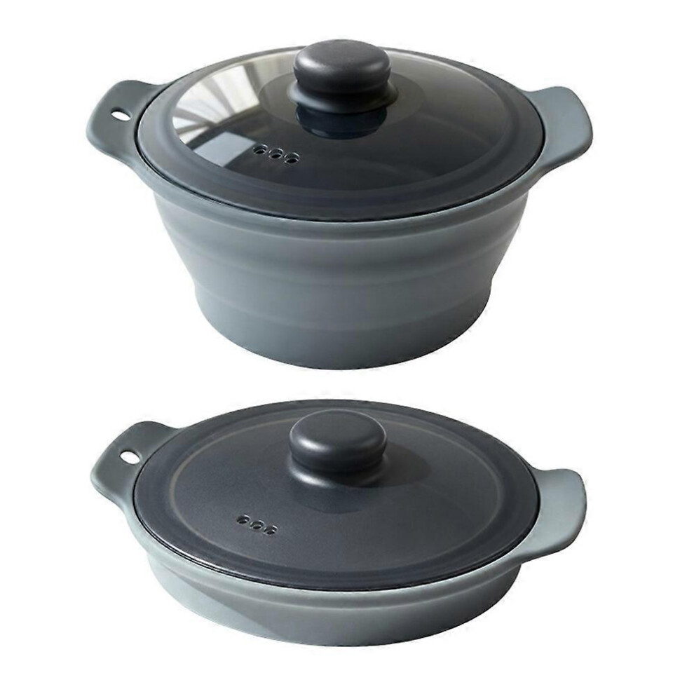 (Grey) 1250ml Collapsible Silicone Steamer Pot with Lid, Microwave, Air Fryer, BPA-Free, FDA Certified