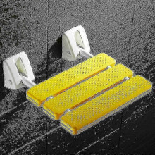 (Yellow) Taittuva seinään kiinnitettävä suihkuistuin, massiivi ABS-muovia, tukee 130 kg, 32x32 cm istuinpinta-ala pieniin kylpyhuonetiloihin