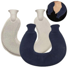 (COLOR 3) U-Shaped Hot Water Bottle for Neck Shoulder Back Stomach, Natural Rubber Inner with Knitted Cover, 36.5x31.5cm, Multiple Colours