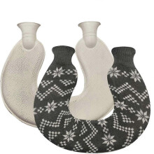 (COLOR 2) U-Shaped Hot Water Bottle, 36.5x31.5cm Rubber with Knitted Cover for Neck Shoulder Back Warmth, 3 Colour Options