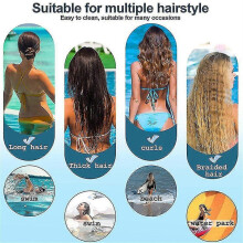 (Blue) Extra Large Silicone Swim Cap for Dreadlocks Long Hair Diving Hat Black White Blue