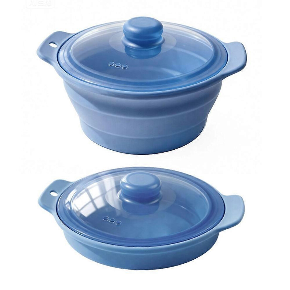 (DarkBlue) 1250ml Collapsible Silicone Steamer Pot with Lid for Microwave, Air Fryer, Food Storage