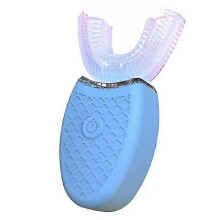 (Blue) Adult U Shape Ultrasonic Automatic Electric Toothbrush, 400mAh Battery, 360 Degree Cleaning, Cold Light Whitening, IPX7 Full Body Waterproof
