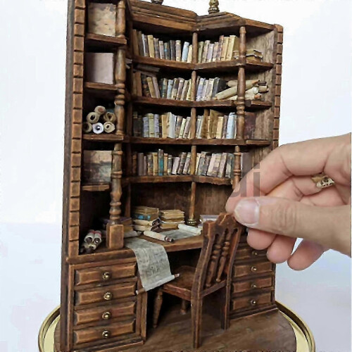 Miniature Solid Wood Bookcase in Brown, Display Shelf for Book Collections and Home Decor 1
