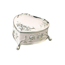 (Silver) Heart Jewelry Box Organizer Metal Decorative Storage Container for Earrings Rings