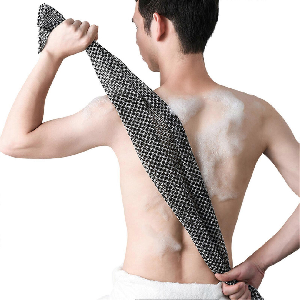 (Black, Grid) African Exfoliating Net Sponge 100cm Durable Loofah for Body Scrub and Shower