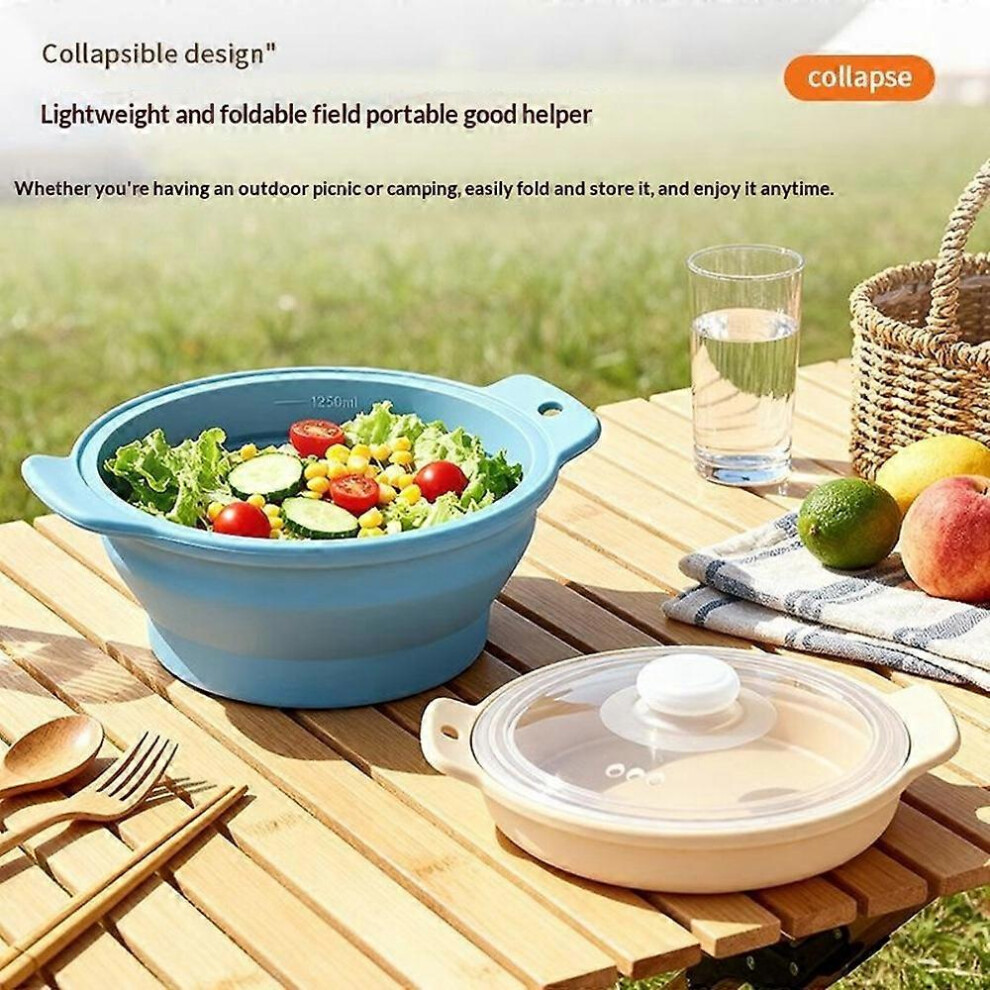 (Grey) 1250ml Collapsible Silicone Steamer Pot with Lid for Microwave, Air Fryer, Food Storage