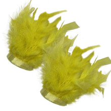 (Yellow) Manchettes médiévales en plumes, bracelets élastiques en véritables plumes pour costumes, événements et décoration photo, 1 paire