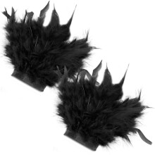 (Black) Manchettes médiévales en plumes, bracelets élastiques en véritables plumes pour costumes, événements et décoration photo, 1 paire