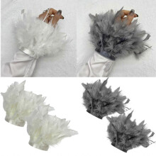 (White) Manchettes médiévales en plumes, bracelets élastiques en véritables plumes pour costumes, événements et décoration photo, 1 paire