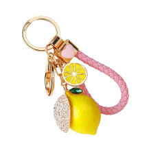 (Pink rope) Schlüsselanhänger Zitronenform, Metallkonstruktion, 10,5 cm lang, 40 g, 4 Kordelfarben zur Auswahl