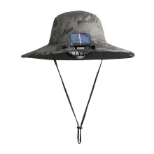 (Army Green) Kapelusz przeciwsłoneczny z wentylatorem solarnym, oddychający nylon, do wędkowania, kempingu, pieszych wędrówek na zewnątrz