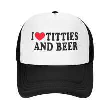 (1) Gorra de camionero, estampado "I Heart Titties And Beer", unisex, ajustable, talla única, poliéster, informal, para exteriores.