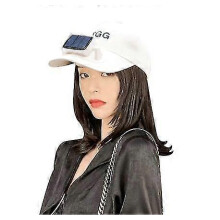 (White) Czapka z daszkiem solarnym, odłączany wentylator, szerokie rondo, podwójne ładowanie USB, regulowany rozmiar, 16 godzin pracy, filtr UV