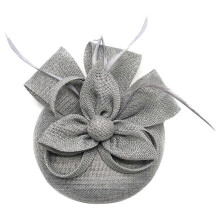 (Gray) Adjustable Pillbox Hat Detachable Veils Imitation Linen 55-60cm for Bridal Church Wedding Party Occasion