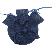 (Navy Blue) Adjustable Pillbox Hat Detachable Veils Imitation Linen 55-60cm for Bridal Church Wedding Party Occasion